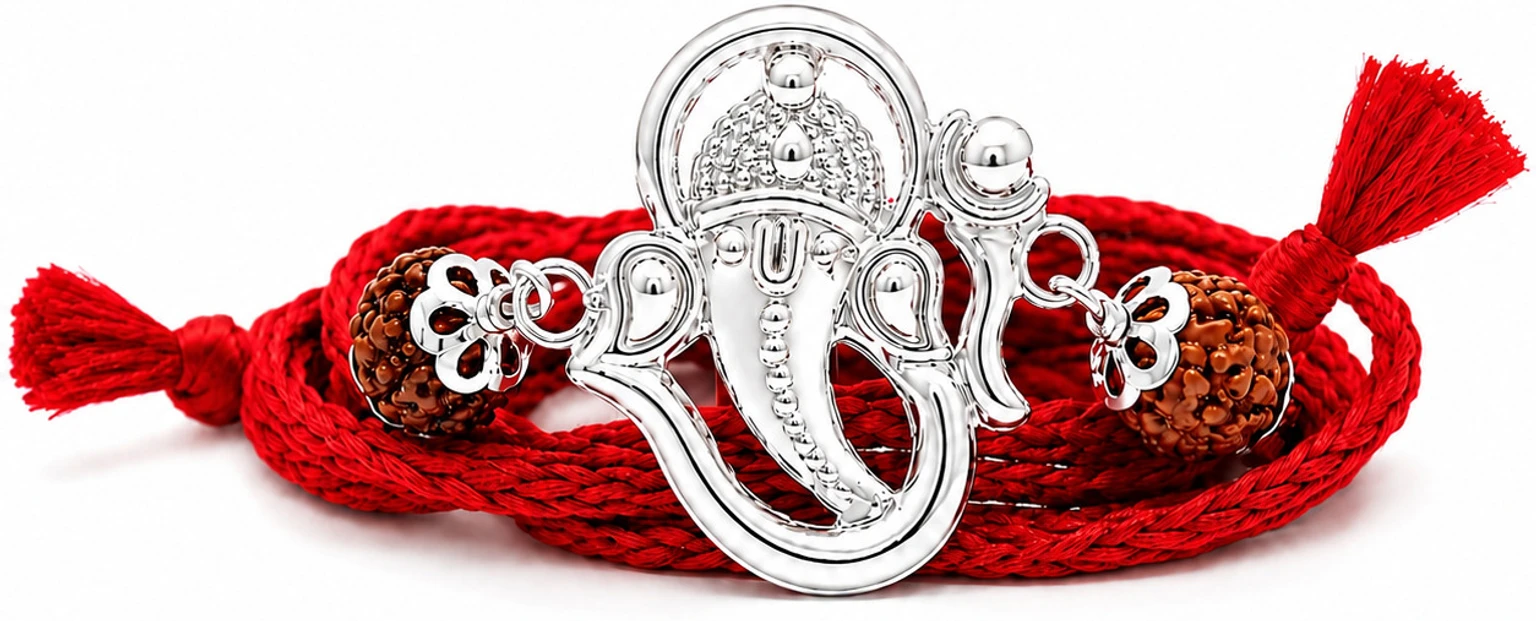Thread Real 925 Fine Silver Rakhi | Ganesh ji Silver Rakhi for Brother (Pack Of 1) Silver Rakhi (1 Piece of 925 Ganesh ji Silver Rakhi, Cirtificate of Authenticity)