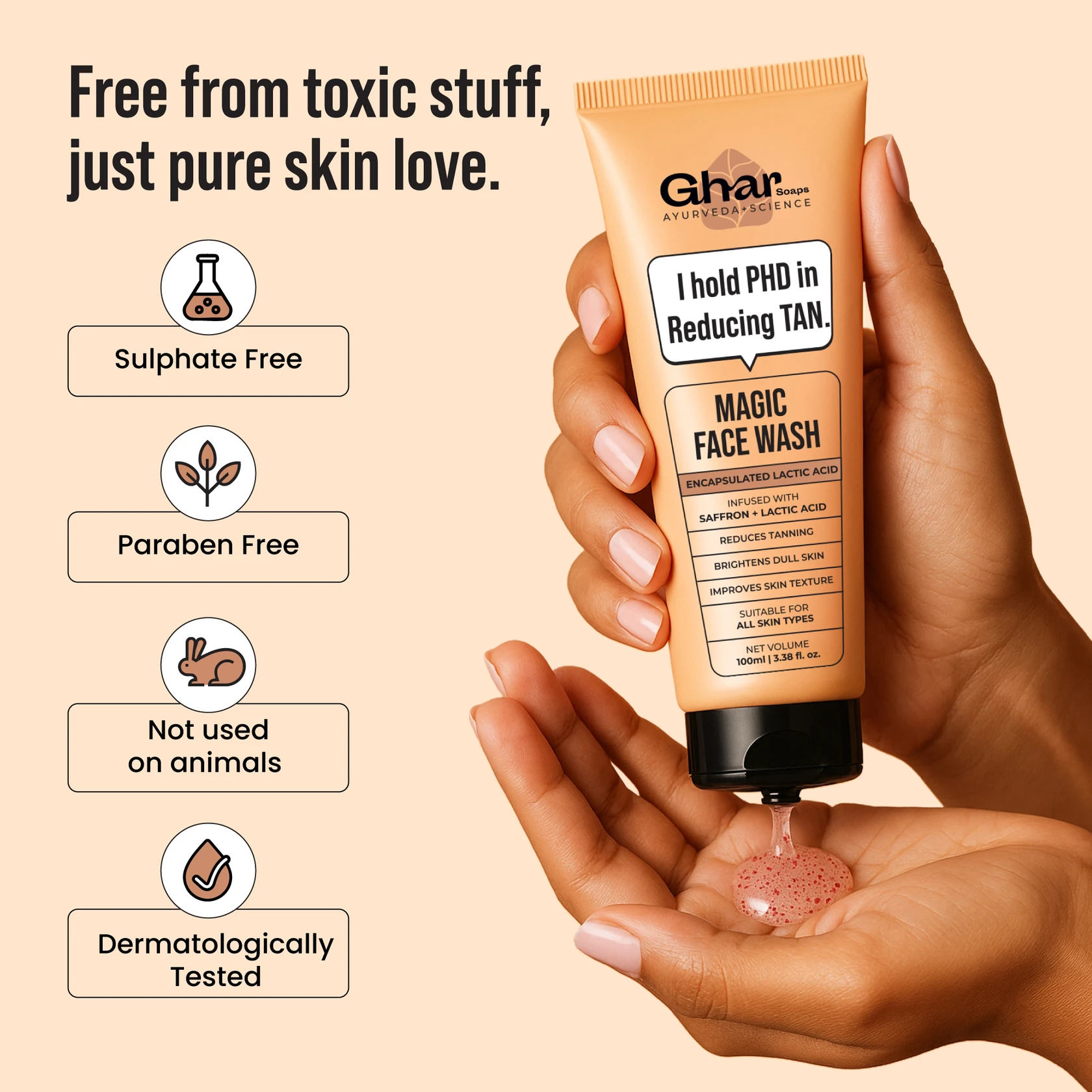 Ghar Soaps Magic Face wash | Tan Removal, Skin Brightening & Radiant Glow Face Wash (100 ml)