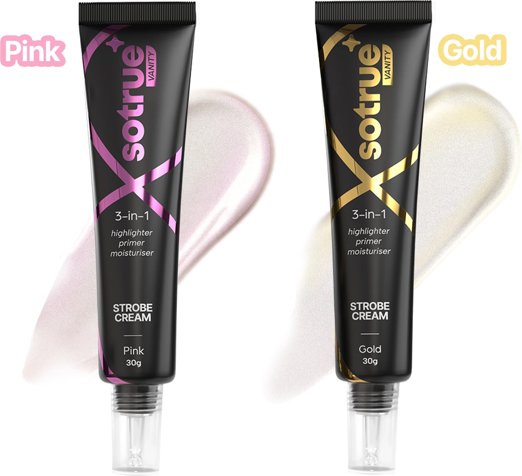 Sotrue Strobe Cream Gold & Pink for Face Radiance, Multipurpose Strobe Cream Highlighter (60 ml, Pink & Gold)