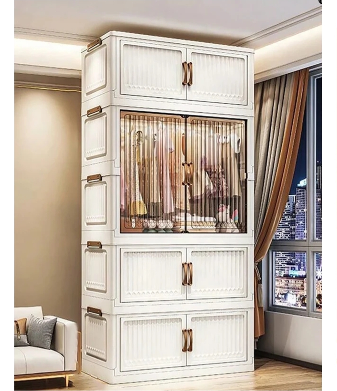 1-Wardrobe 4-Door 4-Shelf Plastic foldable Cupboard PC Collapsible Wardrobe (Finish Color - 4 (White), DIY (Do-