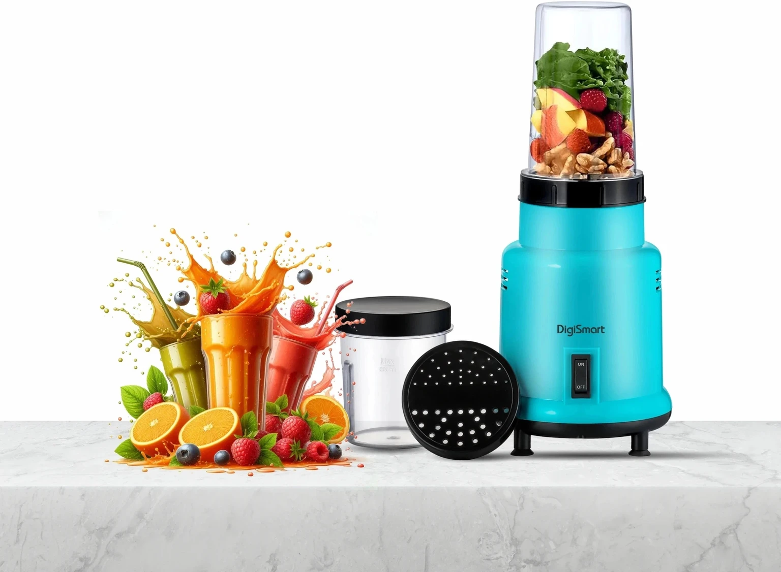 DIGISMART Easy Mix Nutri With Powerful Long Lasting Shock Proof Abs Body 500 W Juicer Mixer Grinder (Nutri 2 Jar | 2 Jars | Sky Blue)