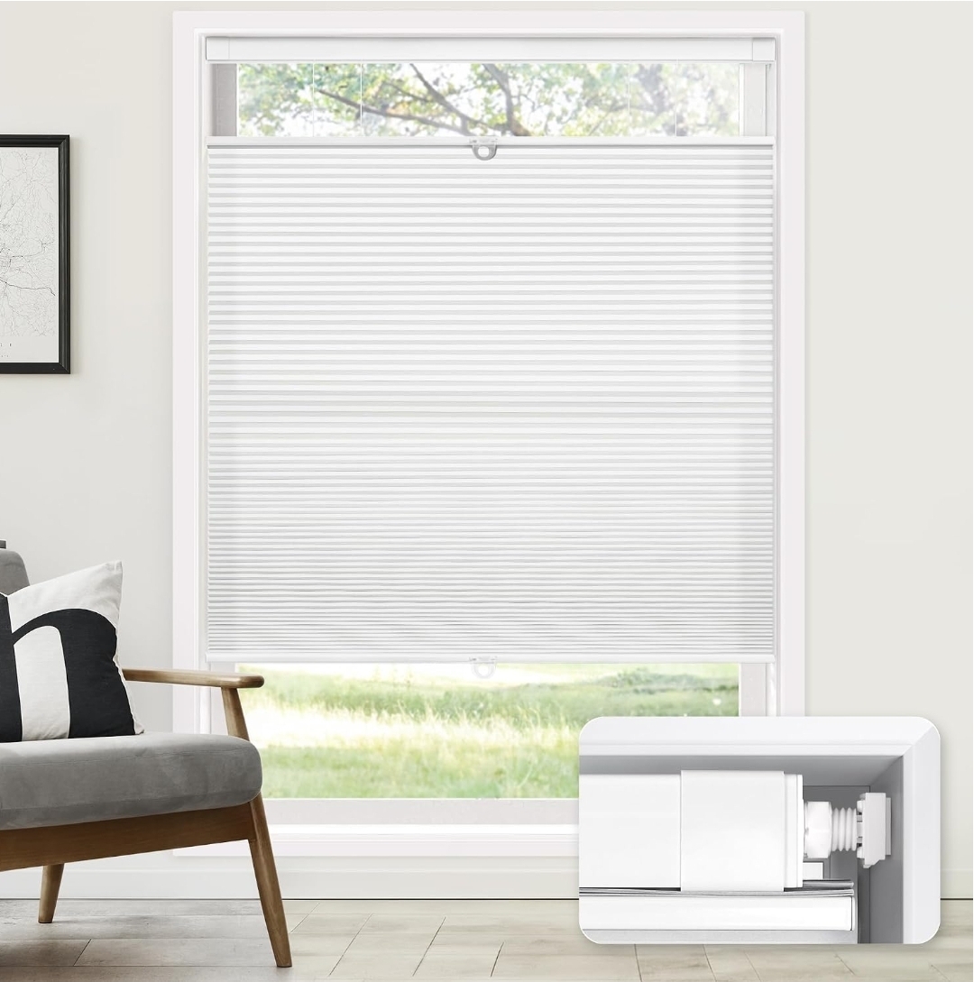No Drill Cordless Cellular Shades, 20" W x 48" H, White